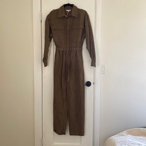 Good American Utilitarian Long Sleeve Cinched Jumpsuit Dark Olive 0 / XS NEW